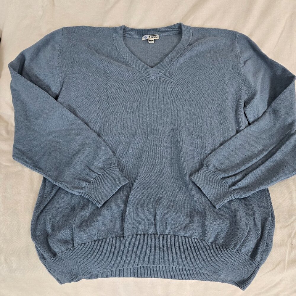 Edwards Men's V-Neck Sweater - Blue/Gray Sz L